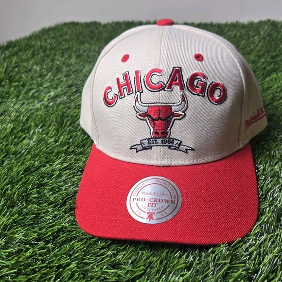 Mitchell & Ness Other - Mitchell & Ness Chicago Bulls Overbite Pro Cream/Red Adjustable Snapback Hat Cap